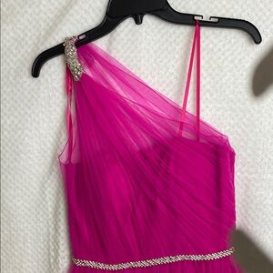 Pink One-Shoulder Dress with Rhinestone Details